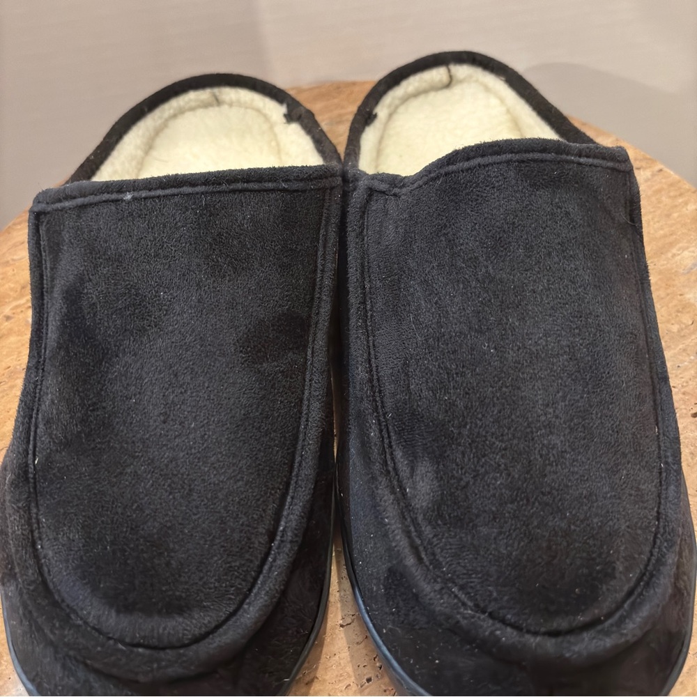 KING SIZE Microsuede Clog Slippers 14W Slippers Black Sherpa Fleece Lining